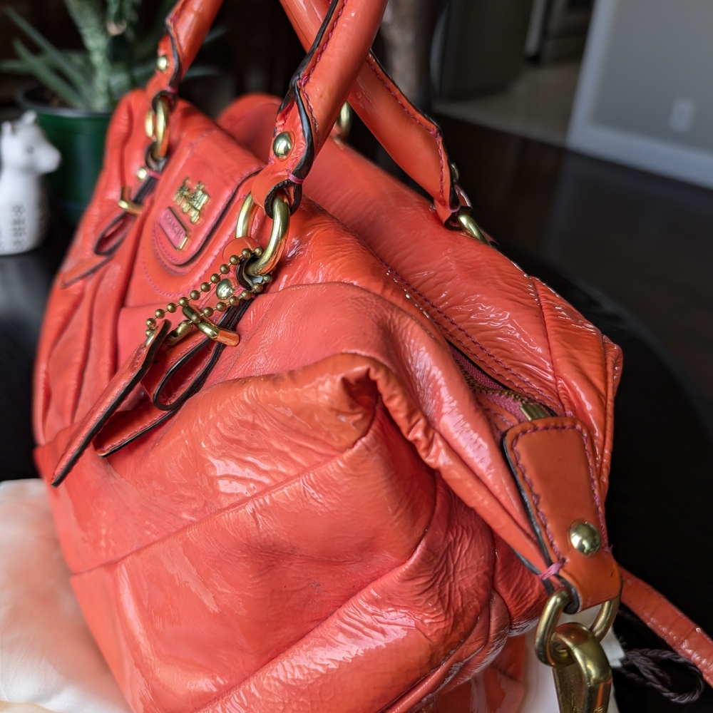 Coach Orange Satchel with Gold Accents and Leather Handles - Picture 5 of 7